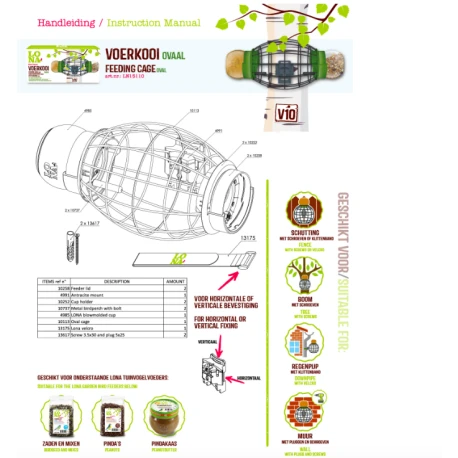 Mangeoire Lona "Voerkooi V10" - Vert - 32x15cm 4 Mangeoire Lona "Voerkooi V10" - Vert - 32x15cm - Afbeelding 2